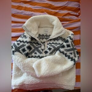 Abercrombie & Fitch White and Gray Fleece Jacket
